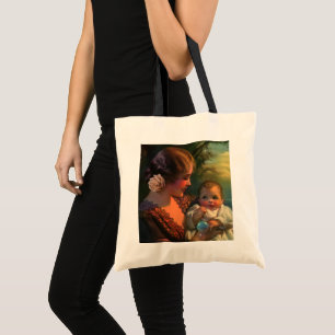 Vintage Moederdag Portret, Moeder en Baby Tote Bag
