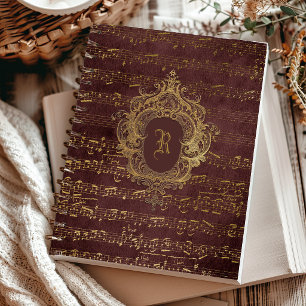 Vintage Monogram Crest Bladmuziek Burgundyrood Gou Notitieboek