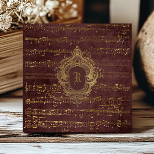 Vintage Monogram Crest Bladmuziek Burgundyrood Gou Tegeltje