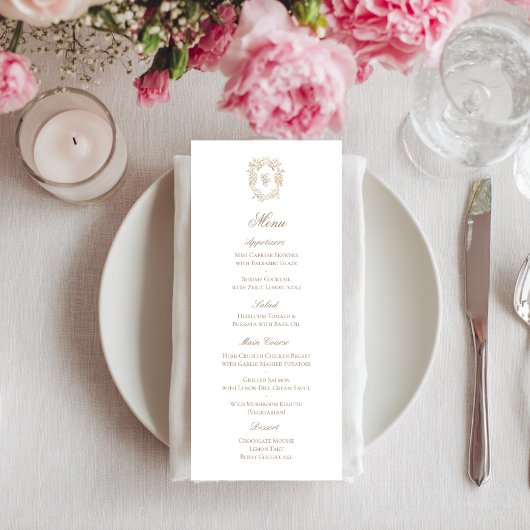 Vintage Monogram Crest Wedding Reception Menu Card