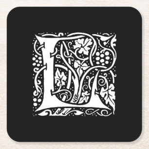 Vintage Monogram L Art Nouveau Vierkante Kartonnen Onderzetter