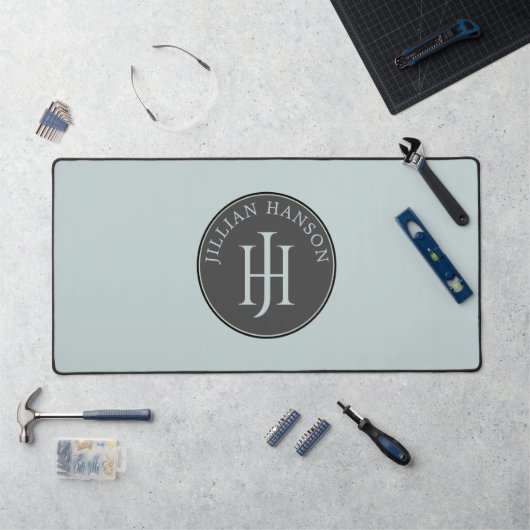 Vintage Monogram Name Logo Smoky Blue Green (Poste de travail)