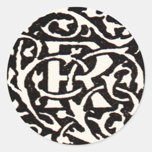 Vintage Monogram R Art Nouveau Ronde Sticker