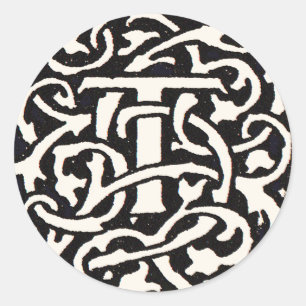 Vintage Monogram T Art Nouveau Letter Ronde Sticker