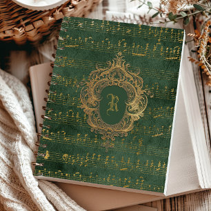 Vintage Monogram Wapenschild Muziekschrift Groen G Notitieboek