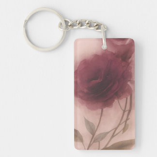 Vintage Moody Stof Roze Bloem Acryl Sleutelhanger