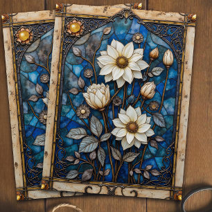 Vintage Mooie Bloem Glas-in-Lood Kunst Decoupage Tissuepapier