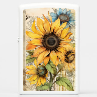 Vintage. Mooie zonnebloemen. Zippo aansteker