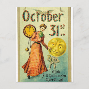 vintage Moon Man Halloween Greetings Briefkaart