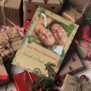 Vintage Moose Notre première carte postale de Noël