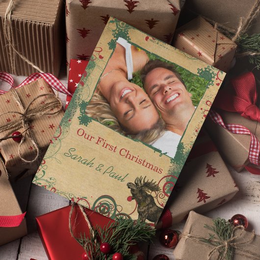 Vintage Moose Notre première carte postale de Noël