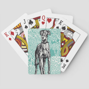 Vintage Moriz Jung Greyhound Kunst Teal Achtergron Pokerkaarten
