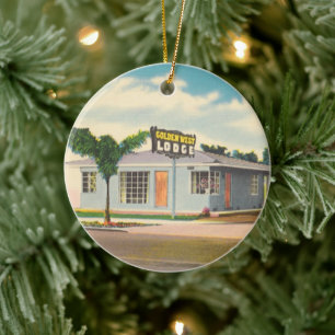 Vintage motel, Golden West Lodge hotel met palmen Keramisch Ornament
