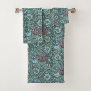 Vintage motif Floral Vert Bleu Rouge Blanc