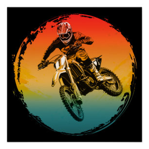 vintage motocross dirt bike rijder motorfiets perfect poster