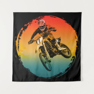vintage motocross dirt bike rijder motorfiets wandkleed
