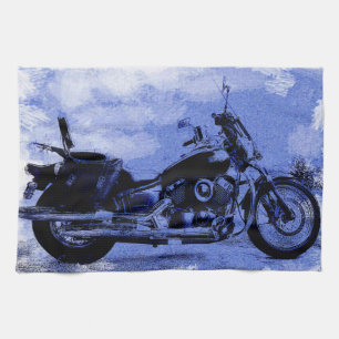 Vintage Motorfiets in Blauw op Keukendoek Theedoek