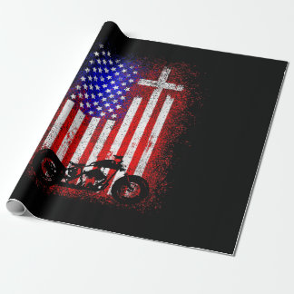 Vintage motorfiets USA vlag christelijk geloof voo Cadeaupapier