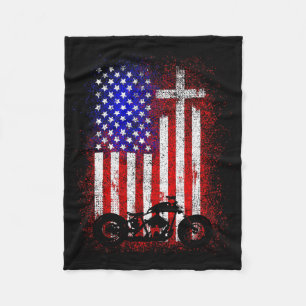 Vintage Motorfiets Usa Vlag Christelijk Geloof Voo Fleece Deken