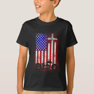 Vintage Motorfiets Usa Vlag Christelijk Geloof Voo T-shirt