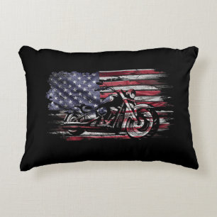 Vintage Motorfiets USA Vlag Retro Biker, Motorrijd Accent Kussen