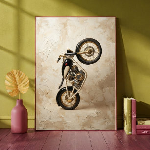 Vintage motorfiets wieloptie minimalistische beige poster