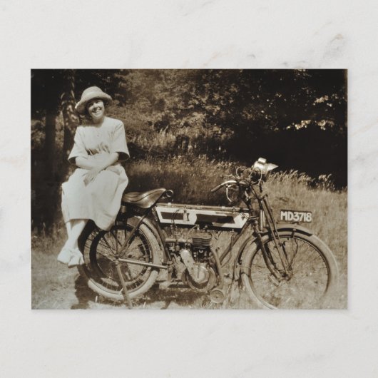 Vintage motorfietsc1920s sepia briefkaart (Voorkant)