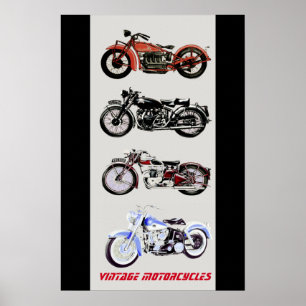 VINTAGE MOTORFIETSEN, Zwart Grijs Poster
