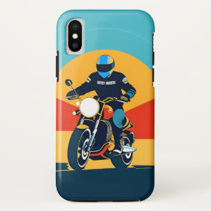 🌄 Vintage motorrijder rijdend in gouden zonsonder iPhone X Hoesje