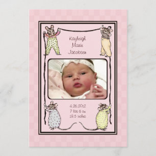 Vintage Mouse Baby Girl Faire-part de naissance ph