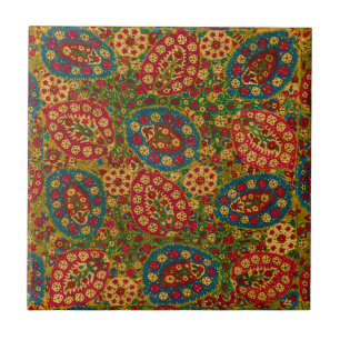 Vintage multikleurige bloementapijt tegeltje