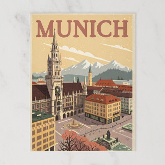 Vintage München Marienplatz & Alpen Briefkaart
