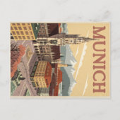Vintage München Marienplatz & Alpen Briefkaart (Voorkant)