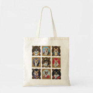 Vintage Museum Muur, Grappige Corgi Hond Portrette Tote Bag