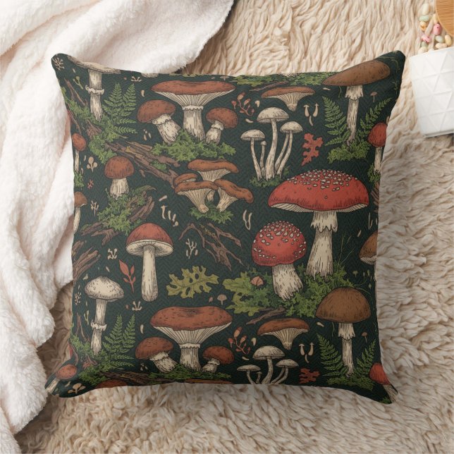 Vintage Mushroom Forest Botanical Kussen (Deken)