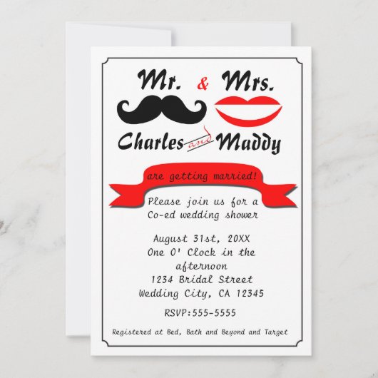 Vintage Mustache Mr & Mrs Wedding Invitations (Devant)