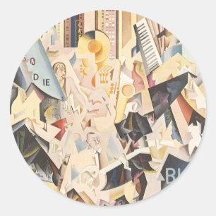 Vintage muziek, Art Deco Jazz, Rhapsodie in Blauw Ronde Sticker