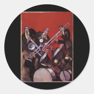 Vintage muziek, Art Deco muzikale jazzband jammen Ronde Sticker