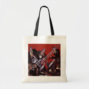 Vintage muziek, Art Deco muzikale jazzband jammen Tote Bag