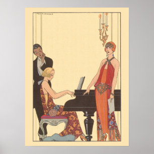 Vintage muziek, Art Deco pianist musicus zanger Poster
