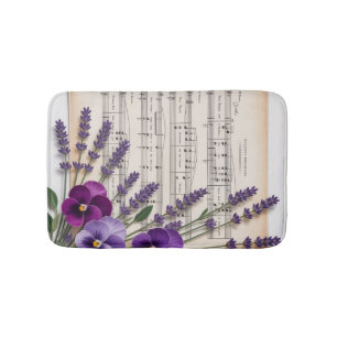 Vintage muziek en lavendel violieren bloemstuk badmat