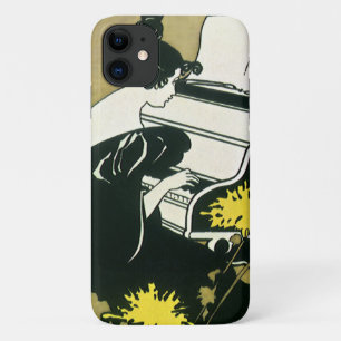 Vintage muziek, juffrouw Traumerei speelt piano, R iPhone 11 Hoesje