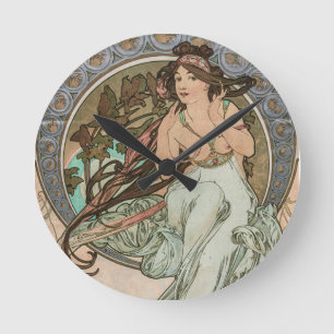 Vintage muziek, van Les Arts, door Alphonse Mucha Ronde Klok