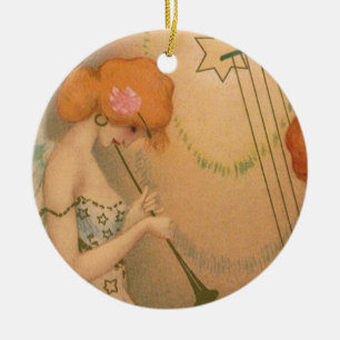 Vintage muziek Victoriaanse engel musici fluit har Keramisch Ornament