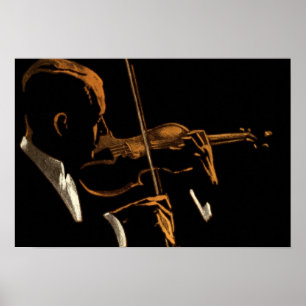 Vintage muzikant, violist die vioolmuziek speelt poster