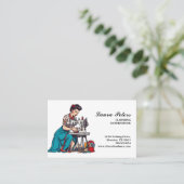 Vintage naaimachine kledingswisseling visitekaartje (Staand voorkant)