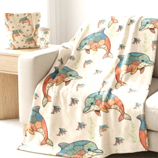 Vintage namaak quiltpatchwork dolfijn ontwerp fleece deken