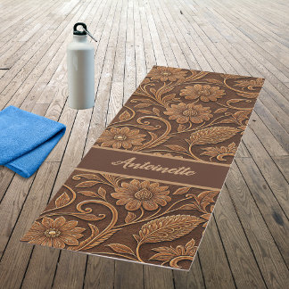 Vintage namaakleer met gedecoreerde look bloemen yogamat