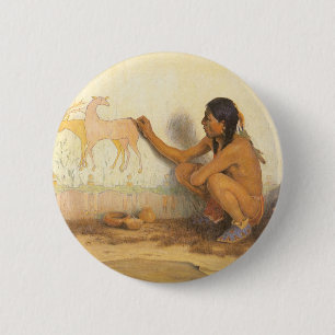 Vintage Native American, Indiaanse kunstenaar door Ronde Button 5,7 Cm
