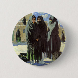 Vintage Native American, Taos Girls door Walter Uf Ronde Button 5,7 Cm